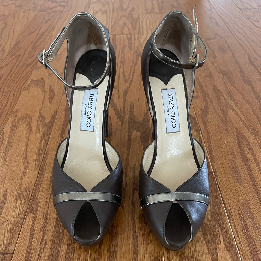 Jimmy Choo Strappy Sandal in Mocha w/ Gold Details